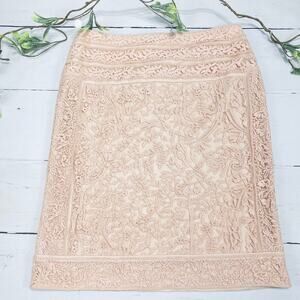 TADASHI SHOJI Light Pink Embroidered Lace Pencil Skirt- Size 6